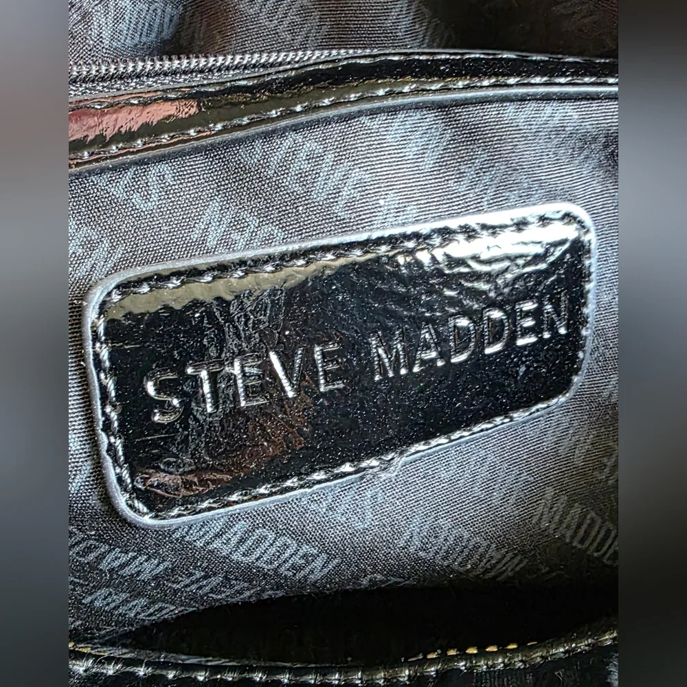 Steve Madden Logo Monochrome Black and Gold Satchel Crossbody Purse OS